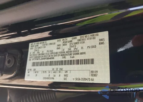 2024 Ford F-150 Platinum из США, поврежденный, VIN 1FTFW7LD9RFB84896